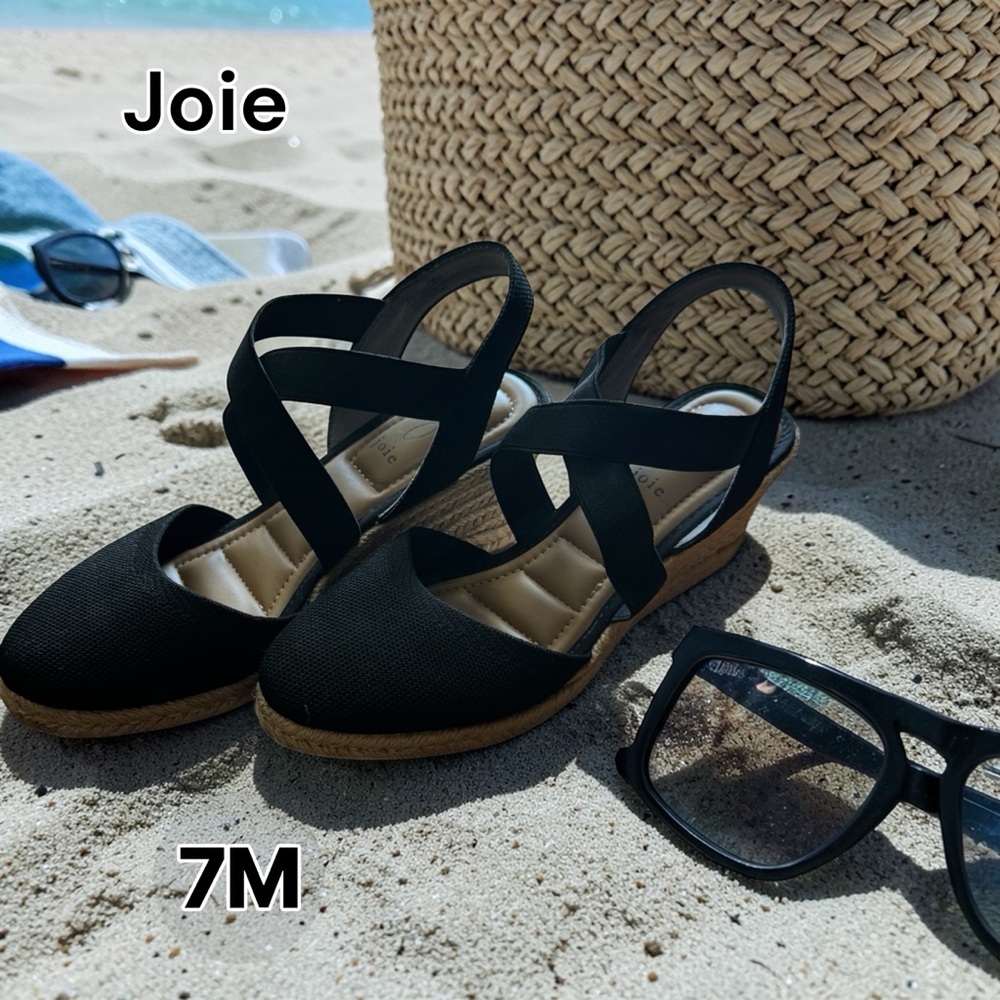 Joie Black Espadrille Wedge Sandals